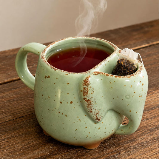 Elephant Mugs Unique Tea Mug for Women Tea Lover Ceramic Green 15 oz