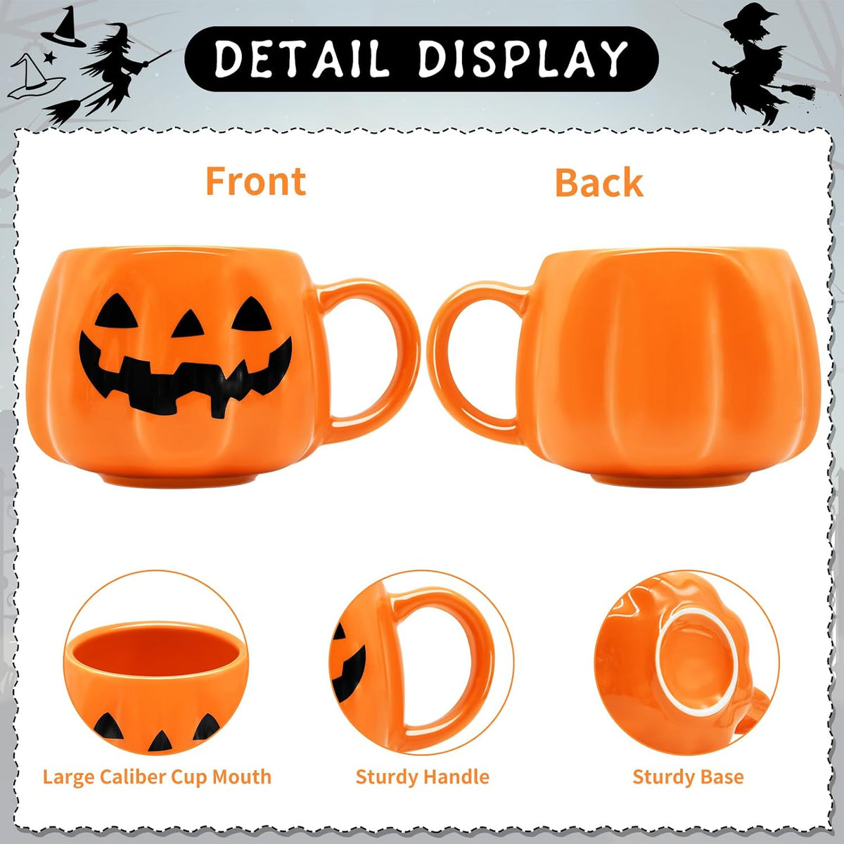 Halloween Pumpkin Mug, 13.5 OZ Orange Jack O Lantern Coffee Cup with Handle