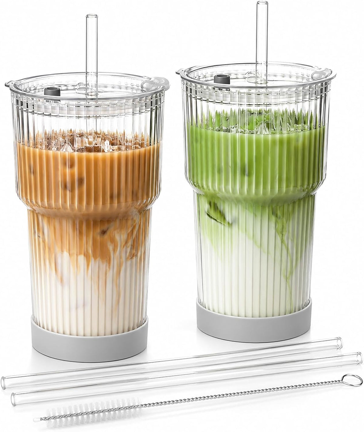 Dukars 20 oz Glass Iced Coffee Cups with Leakproof Lids and Tritan Straws