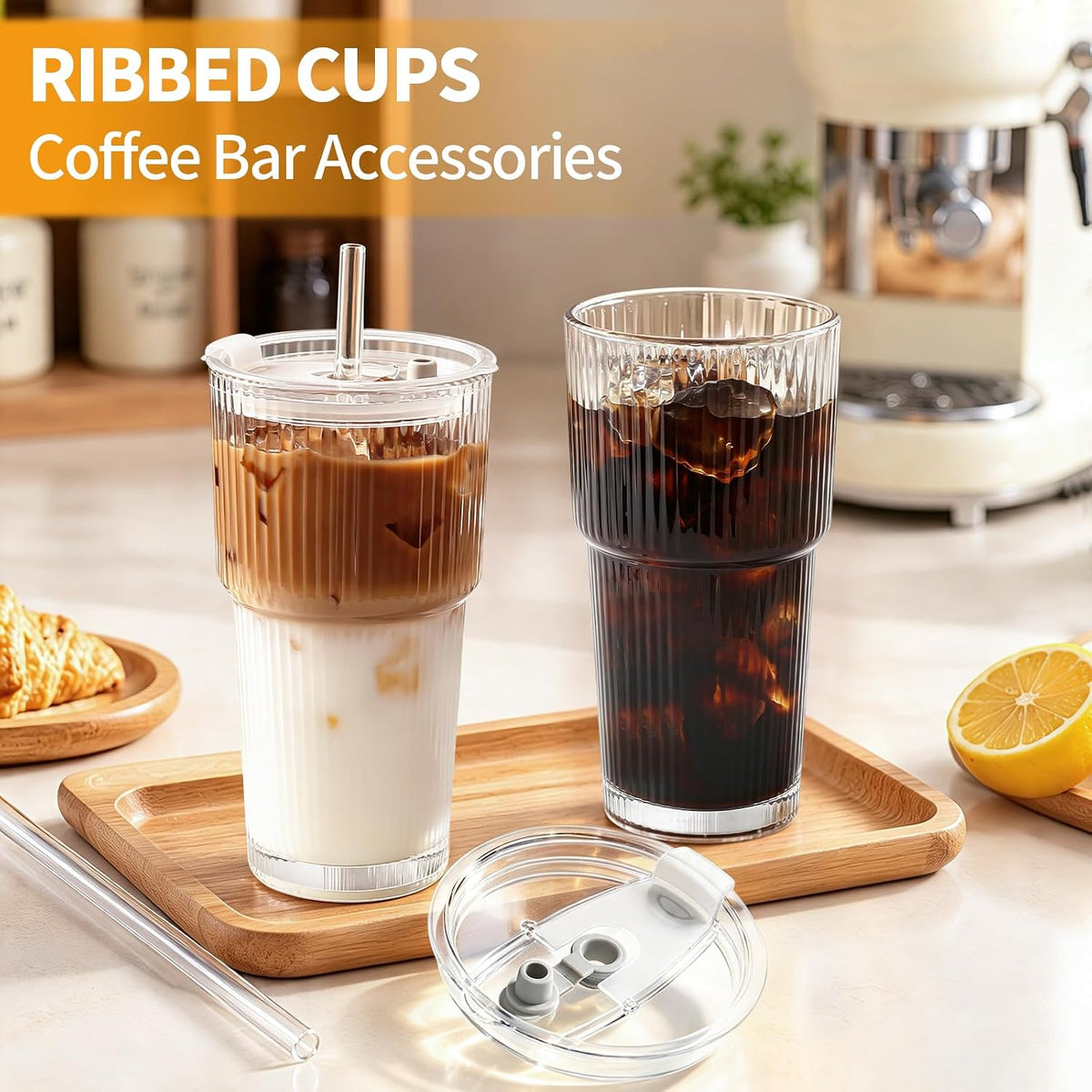 Iced Coffee Cups with Lids,Glass Cups with Lids and Straws,1 Coffee Tumbler
