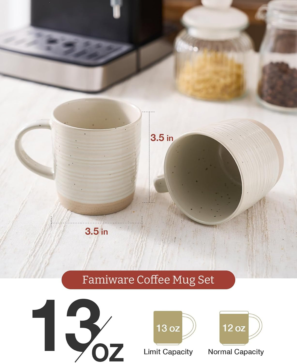 famiware Coffee Mugs Set of 6, 13 oz Mug Set, Ceramic Cup Set with Handle