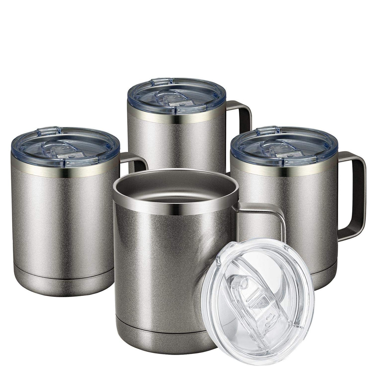 MEWAY 12oz Coffee Mug With Handle and Sliding Lid,Stainless Steel Travel Tumbler Cup with Handle,Double Wall Vacuum Insulated Camping Cup for Hot & Cold Drinks Tea (Lilac,Set of 1)