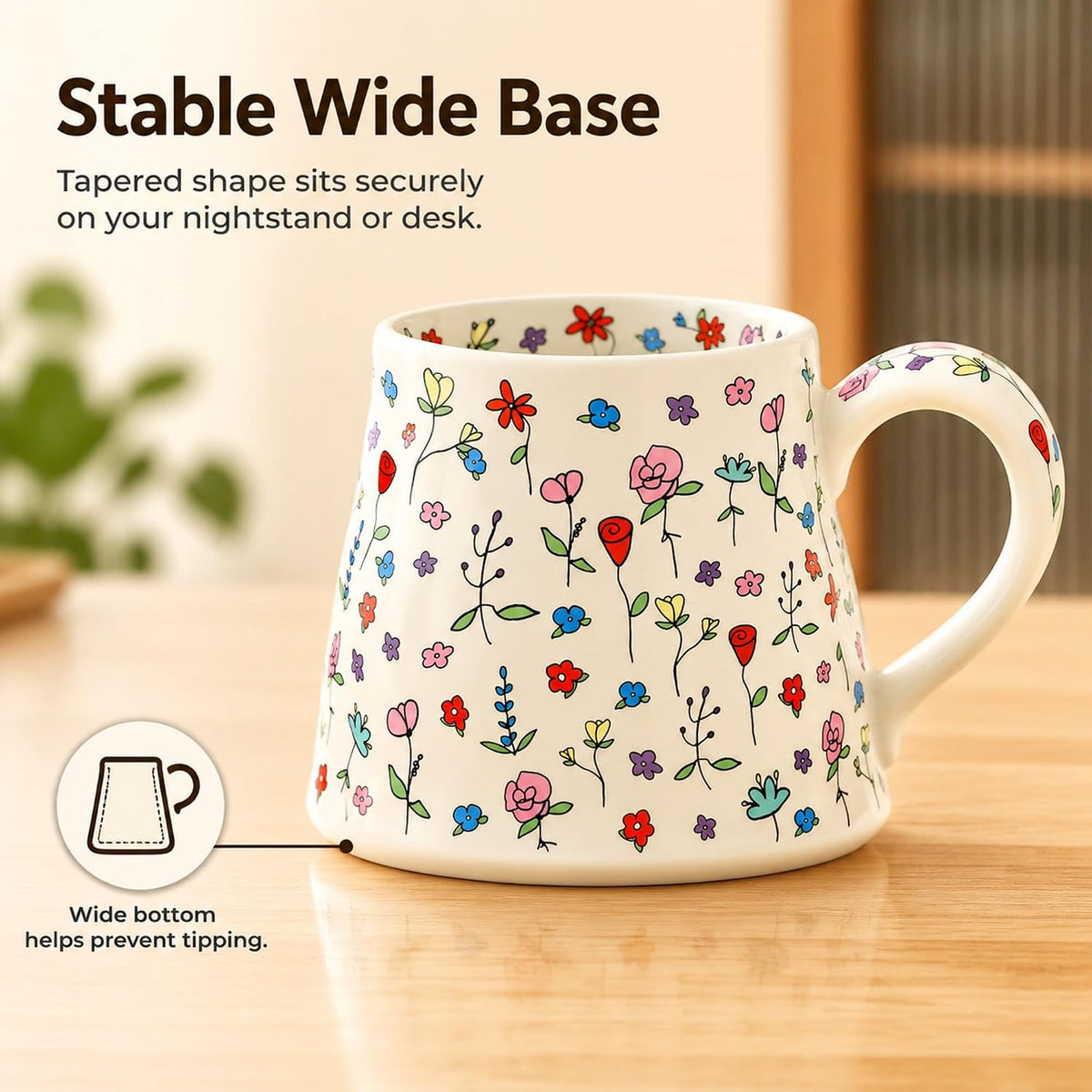 20oz Large Floral Coffee Mug with Big Handle, Mother's Day & Christmas Gift