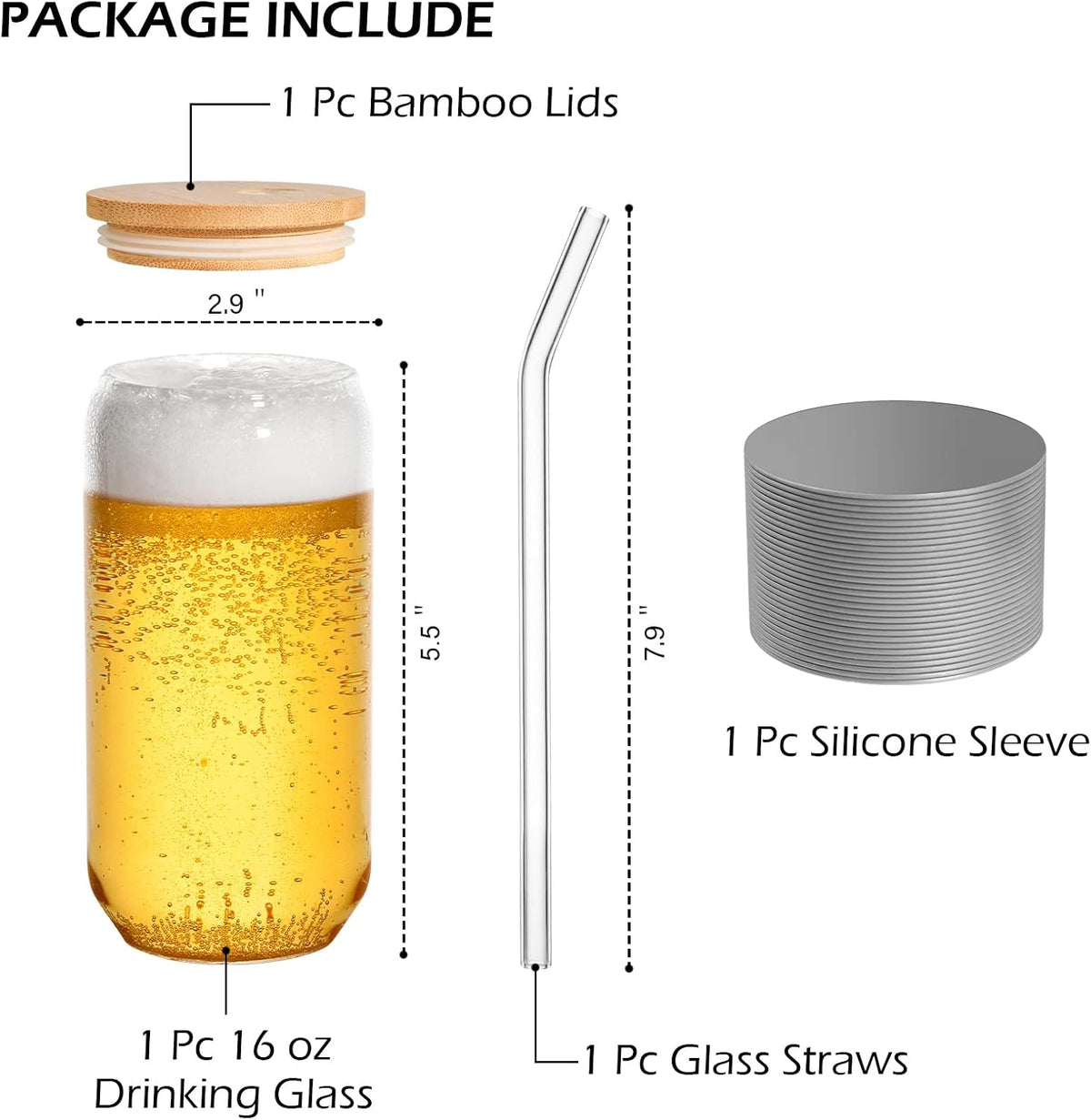 Drinking Glasses with Lid, Straw, 16oz Glass Cup Iced Coffee Tumblers, 1 Pc