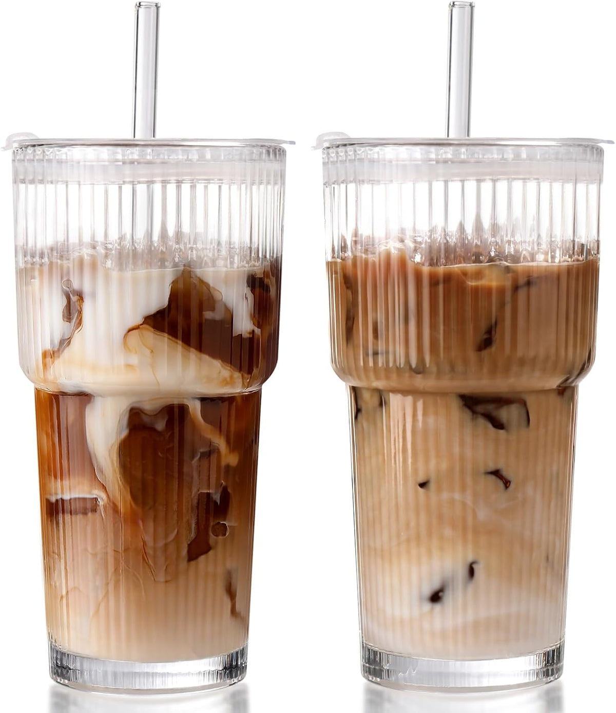 Iced Coffee Cups with Lids,Glass Cups with Lids and Straws,2 Coffee Tumbler