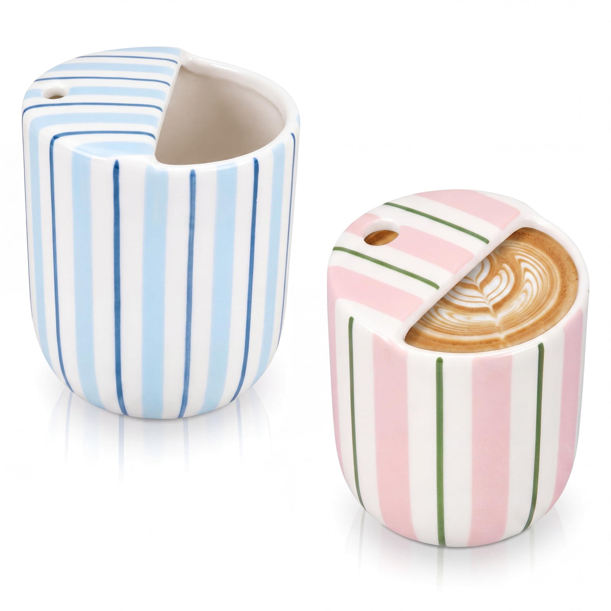 1 Pcs Ceramic Mug with Sip Hole 10 oz Light Blue Striped