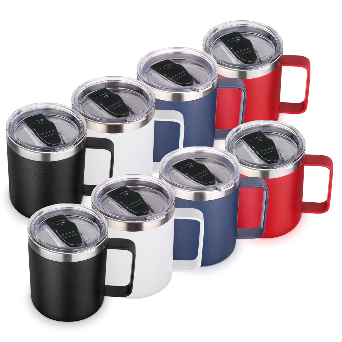 Volhoply 14oz Insulated Stainless Steel Coffee Mug with Lid Bulk 8 Pack,Double Wall Vacuum Travel Coffee Cup with Handle,Reusable Metal Cups Tumbler Cup, Camping Mugs,Ideal Gifts(Mix,8)