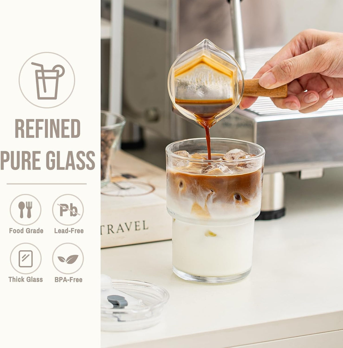 SoulTimes 13oz Clear Glass Tumbler with Lid and Straw – Iced Coffee Glasses Cups for Smoothie, Matcha, Juice, Water etc. Leakproof and Reusable Glassware Drinking for Travel To Go [2Pcs]