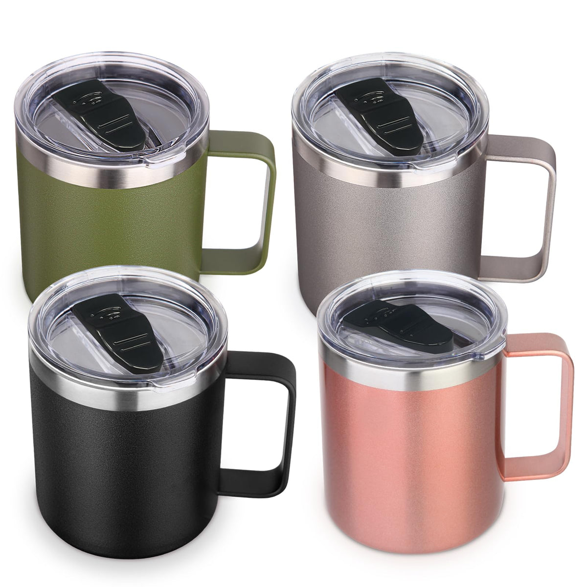 Volhoply 14oz Insulated Stainless Steel Coffee Mug with Lid Bulk 8 Pack,Double Wall Vacuum Travel Coffee Cup with Handle,Reusable Metal Cups Tumbler Cup, Camping Mugs,Ideal Gifts(Mix,8)