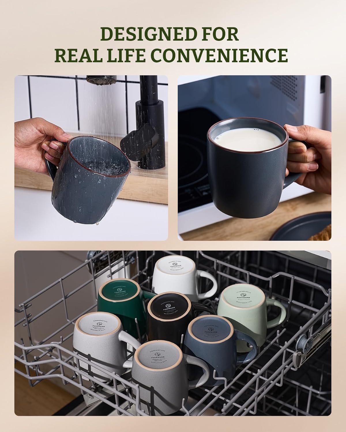 famiware Mercury Coffee Mugs 13 oz, Coffee Mugs Set of 4 with Handle, Cups for Latte, Hot Tea, Cappuccino, Mocha, Cocoa, Multi-color