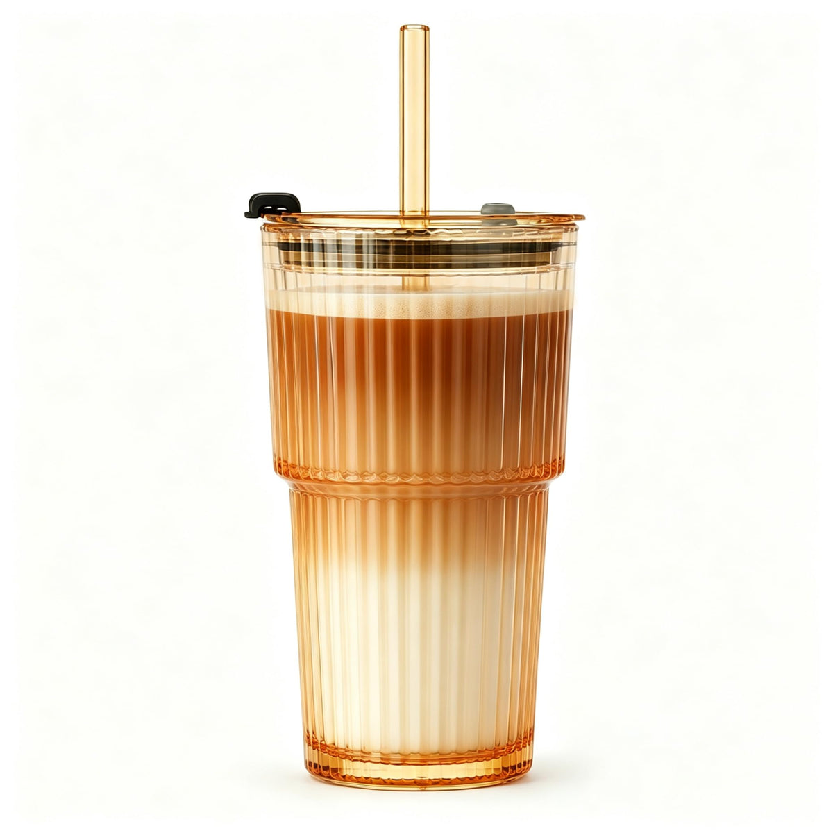20oz Iced Coffee Cup, Ribbed Glass Tumbler with Straw and Lid