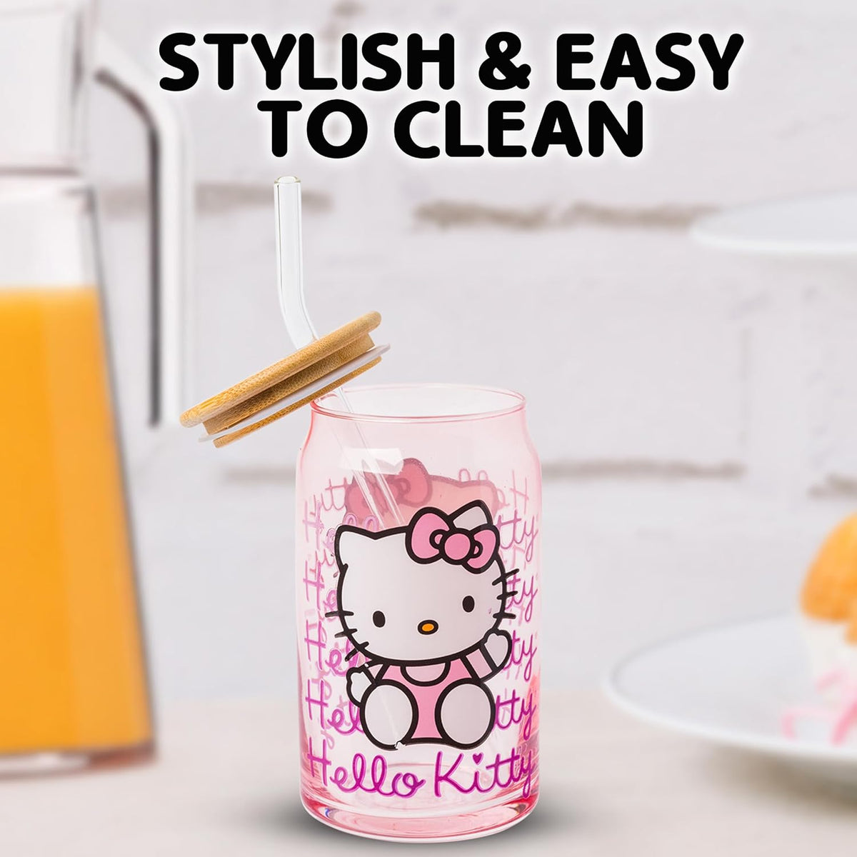 Silver Buffalo Sanrio Hello Kitty Waving Design Print, Glass Tumbler, 16oz