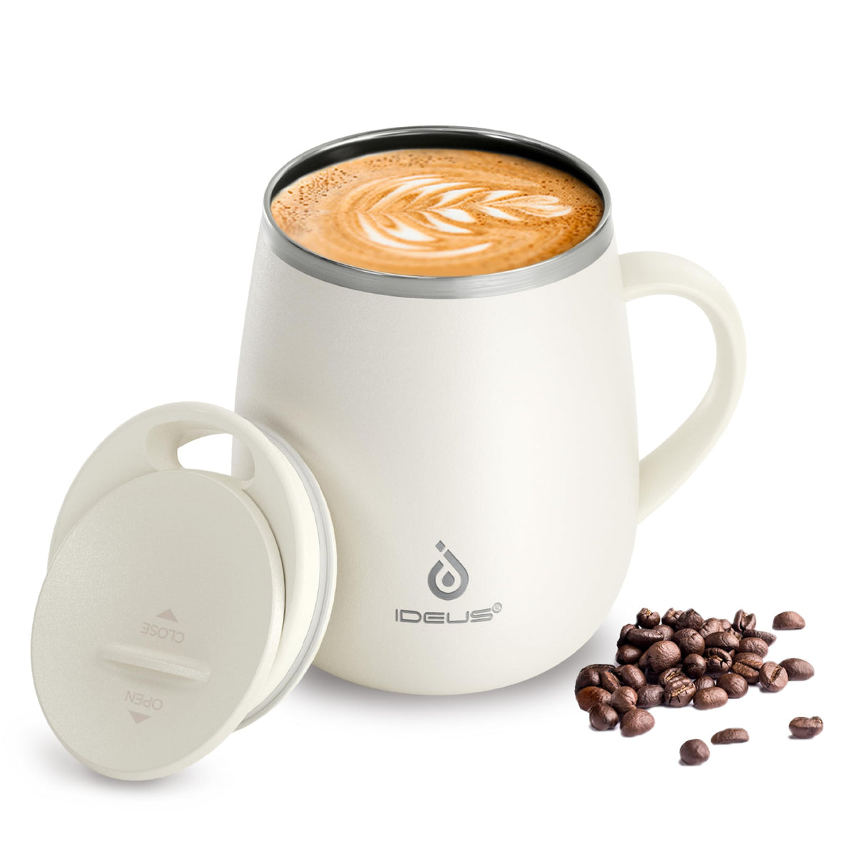 Ideus 16 oz Insulated Coffee Mug with Lid and Handle (Celadon, FUJI DAWN)