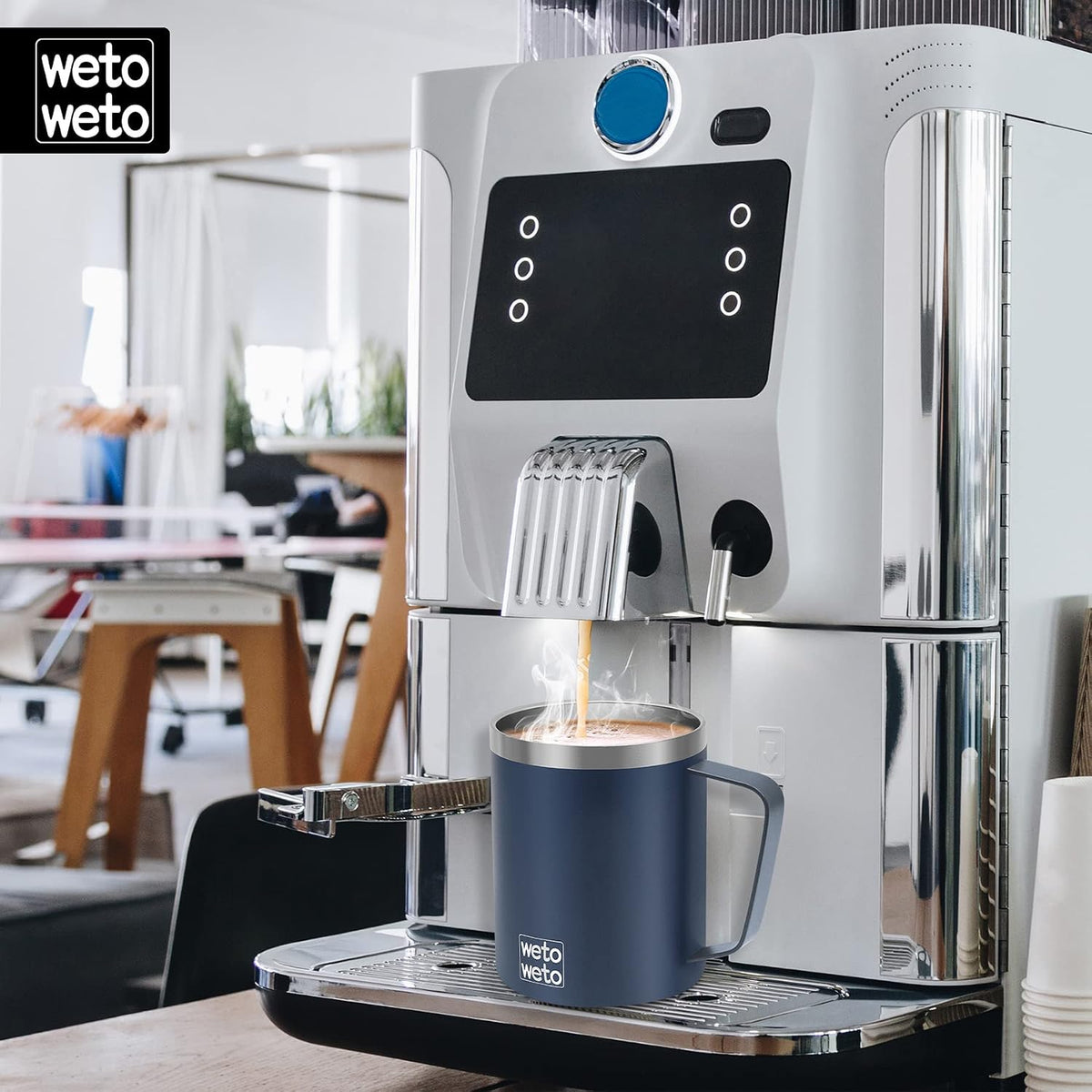 WETOWETO 14 oz Insulated Coffee Mug, Vacuum Camping Mug with Lid, Handle