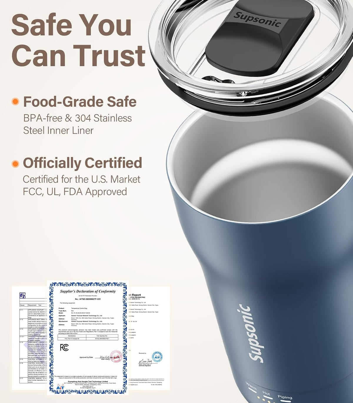 Supsonic Temperature Control Mug, 16oz Rechargeable Heated Coffee Mug (S1)