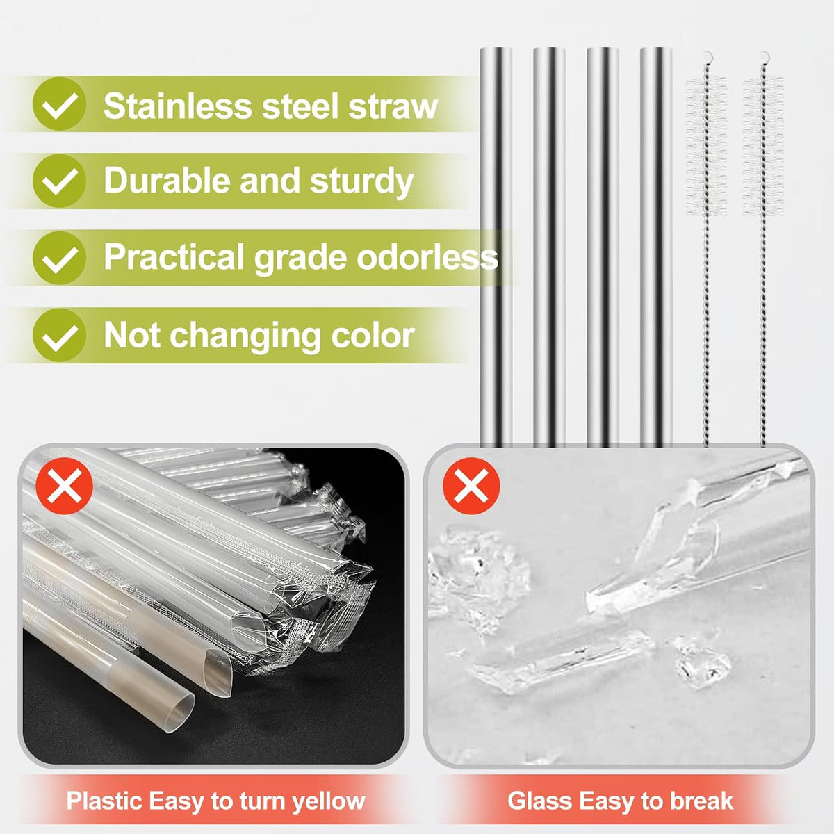 Metal Straw Replacement for Owala Water Bottle 24 oz 32 oz Accessories, With 2 Straw Cleaner, Reusable Stainless Steel Straws Compatible With Owala Water Bottle - 4pcs
