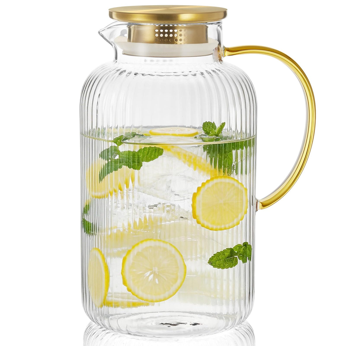 Bivvclaz 2 Liter 68 oz Glass Pitcher with Lid and Handle, Glass Carafe for Hot/Cold Water, Large Iced Tea Pitcher for Coffee, Juice and Homemade Beverage