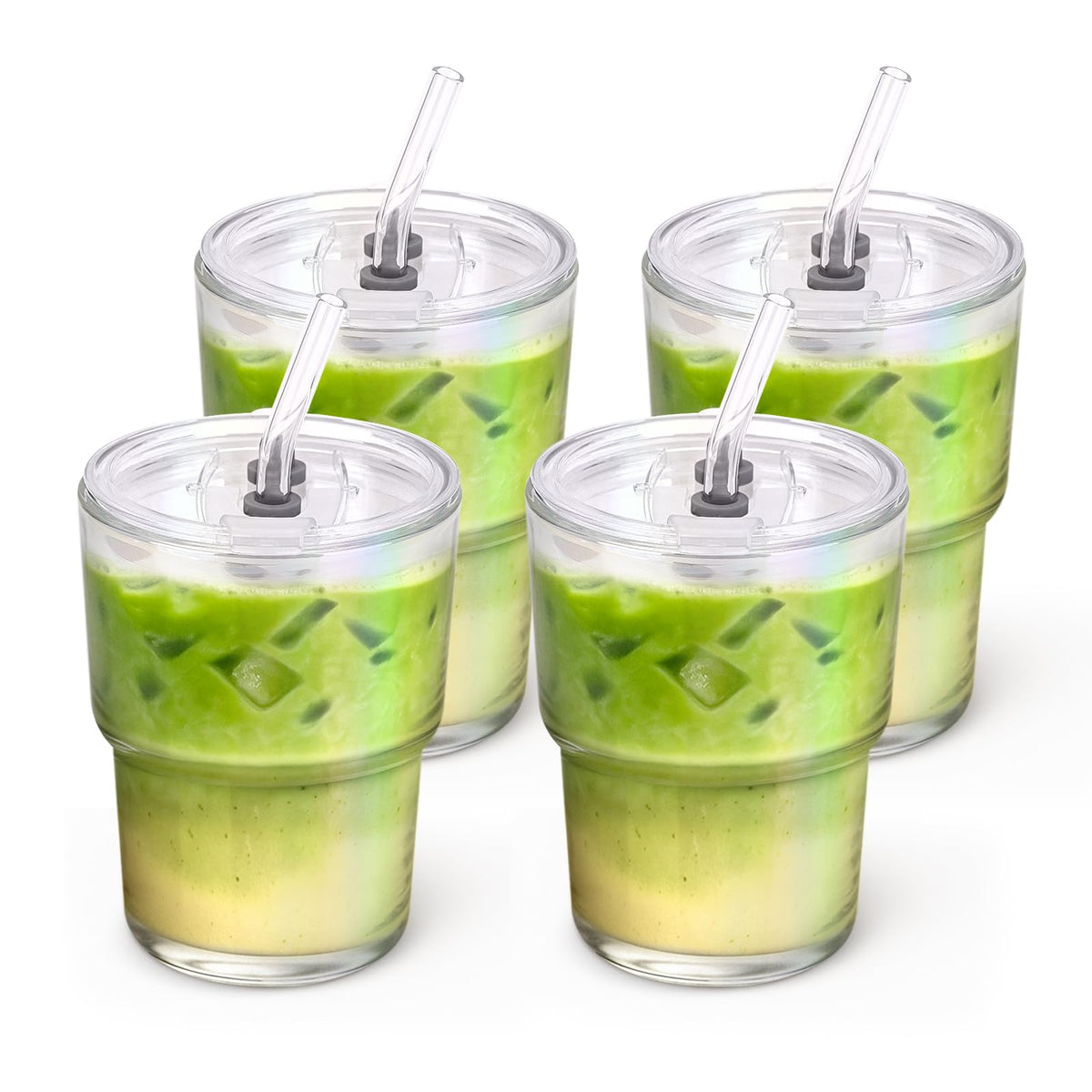 13 oz Glass Tumbler with Glass Straw and Lid