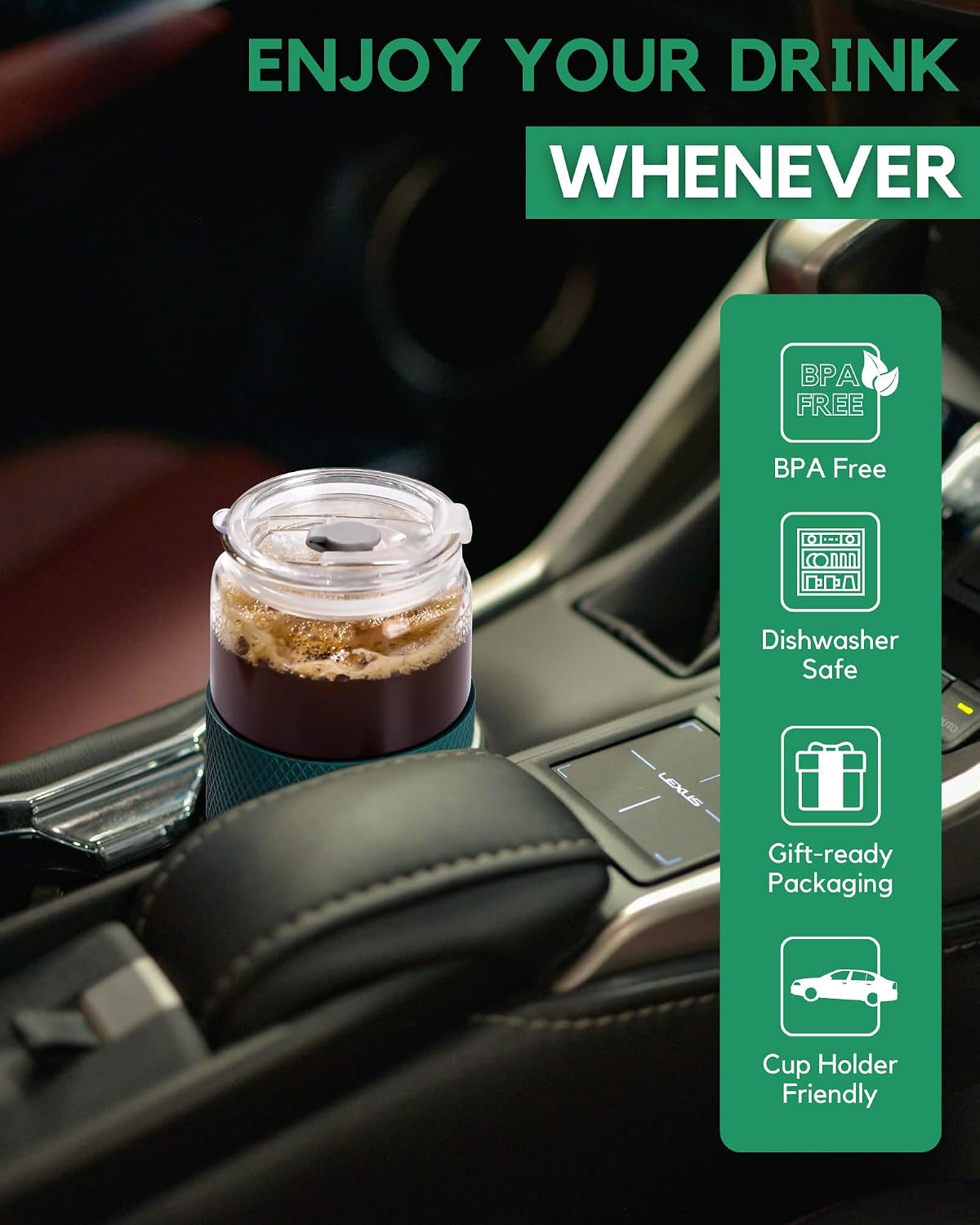 ColoVie Glass Tumbler with 3 IN 1 Lids and Glass Straws(Extra Silicone Tips), Silicone Protective Sleeve, Iced Coffee Cup, Travel Water Bottle, Soda Beer Glass Cups, Hot Tea-White 20oz 1pc