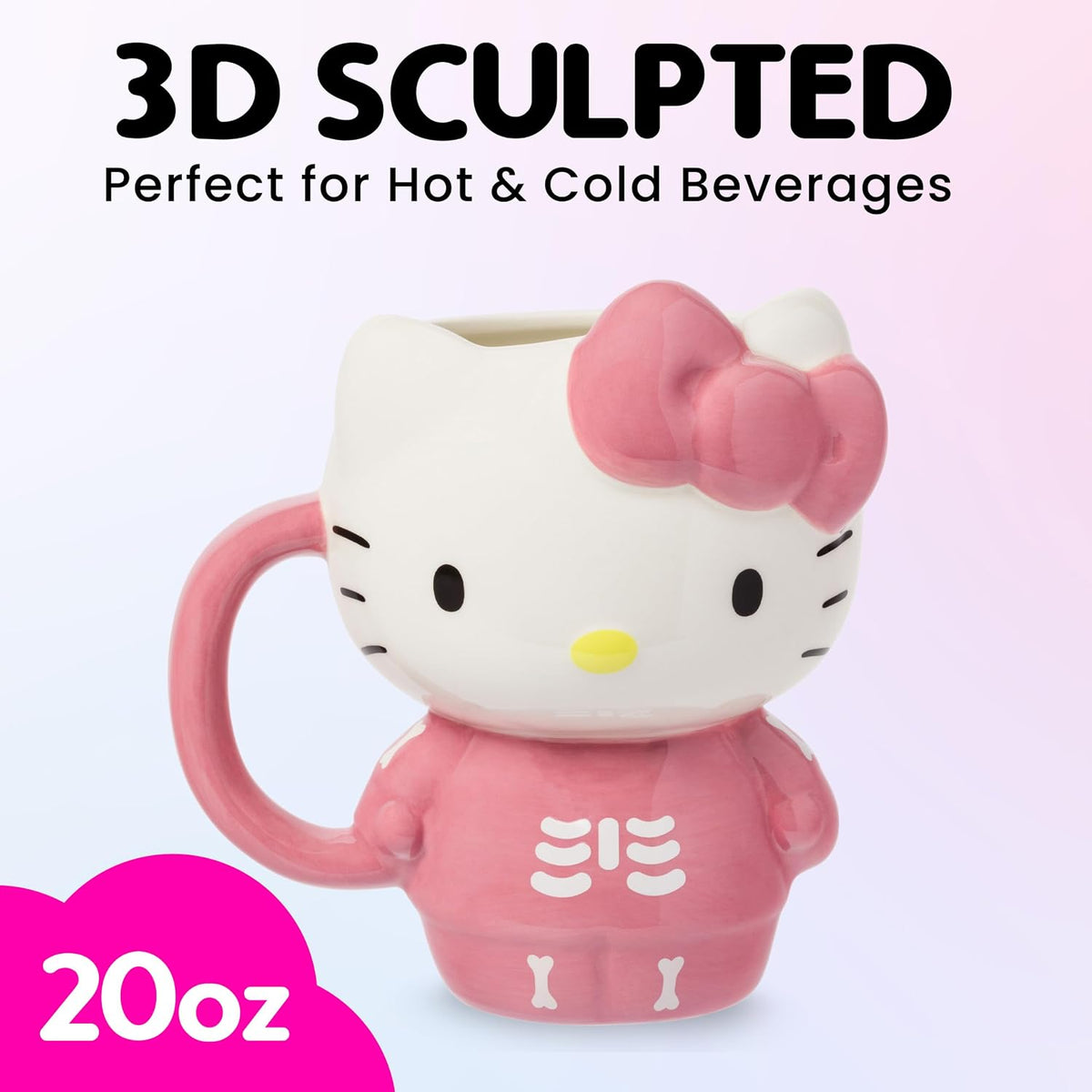 Silver Buffalo Sanrio Hello Kitty Spooky Skeleton, 3D Sculpted Mug, 20oz