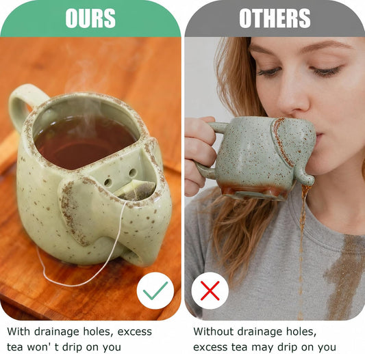 Elephant Mugs Unique Tea Mug for Women Tea Lover Ceramic Green 15 oz