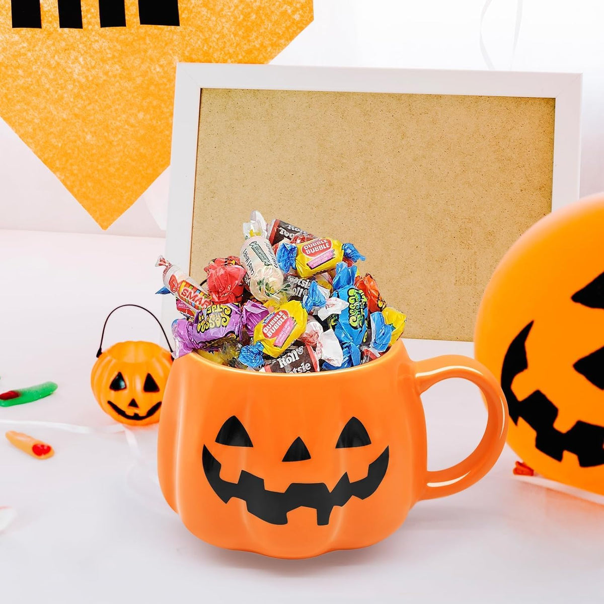 Halloween Pumpkin Mug, 13.5 OZ Orange Jack O Lantern Coffee Cup with Handle