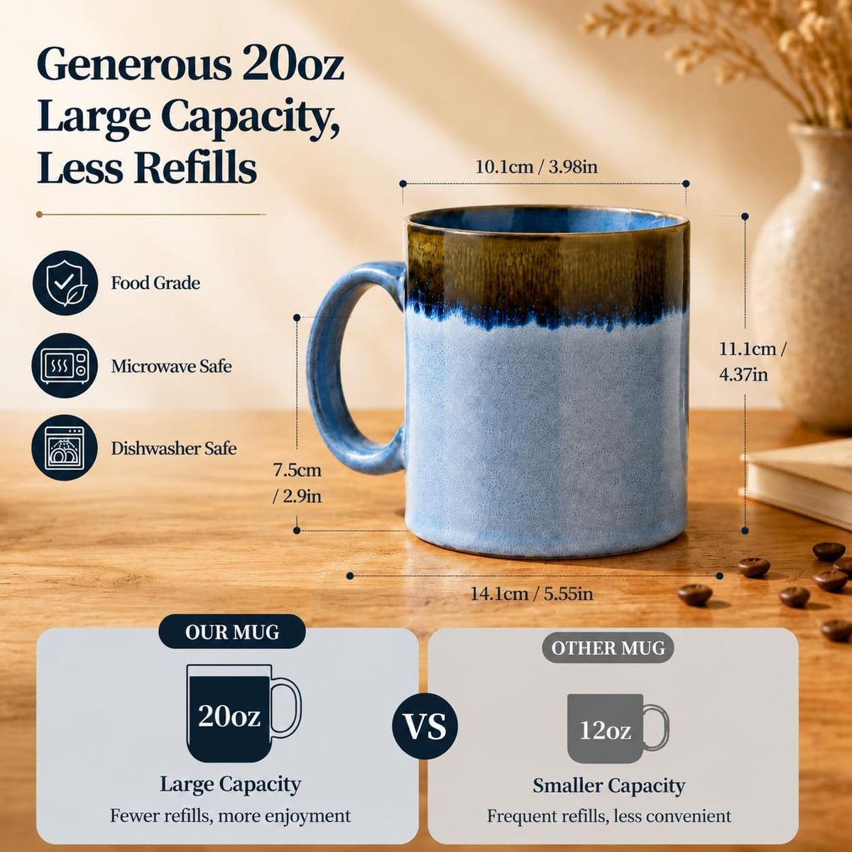Large Coffee Mug, 20 oz Ceramic Coffee Mugs, Big Coffee Mug with Handle