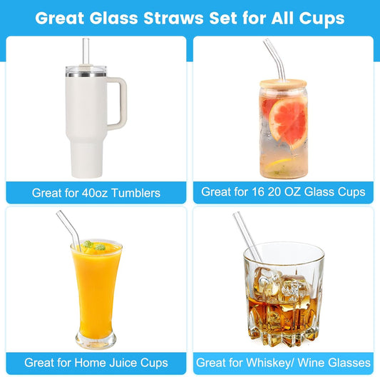 [22 Pcs] Reusable Glass Straws Shatter Resistant - 9 Straight and 9 Bent