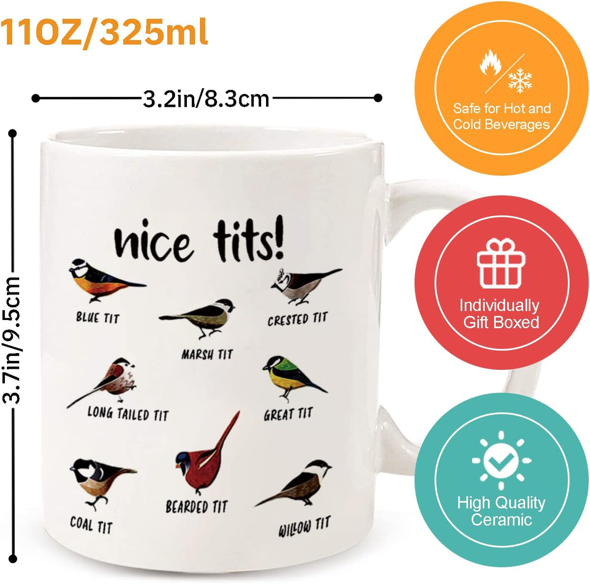 Jigfoxy Nice Tits Bird Mug, Funny Birds Coffee Mugs, Bird Watching Gifts