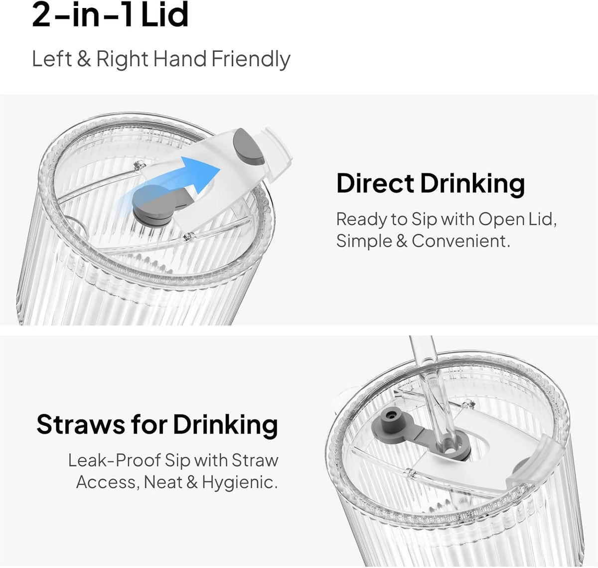 KEMORELA 20oz Ribbed Glass Tumblers with Lids and Straws,Iced Coffee Cups