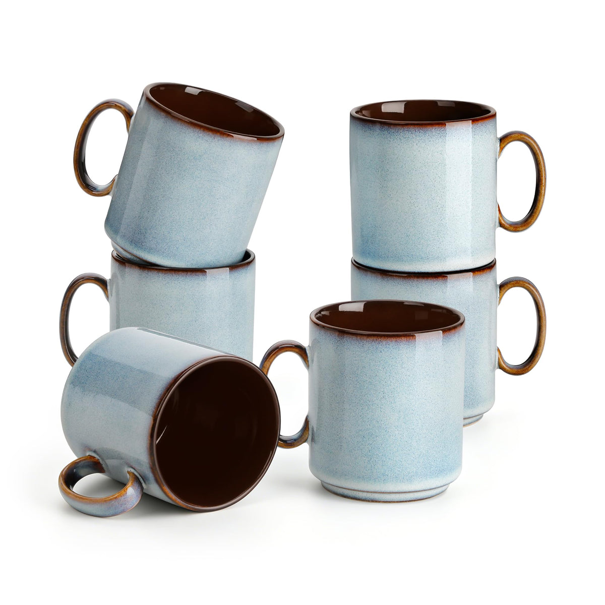 vancasso Porcelain Coffee Mugs Set of 6, 16 oz Coffee Cups for Latte, Cappuccino, Tea & Hot Cocoa, Modern Minimalist Mug Set for Home & Office, Microwave & Dishwasher Safe, White