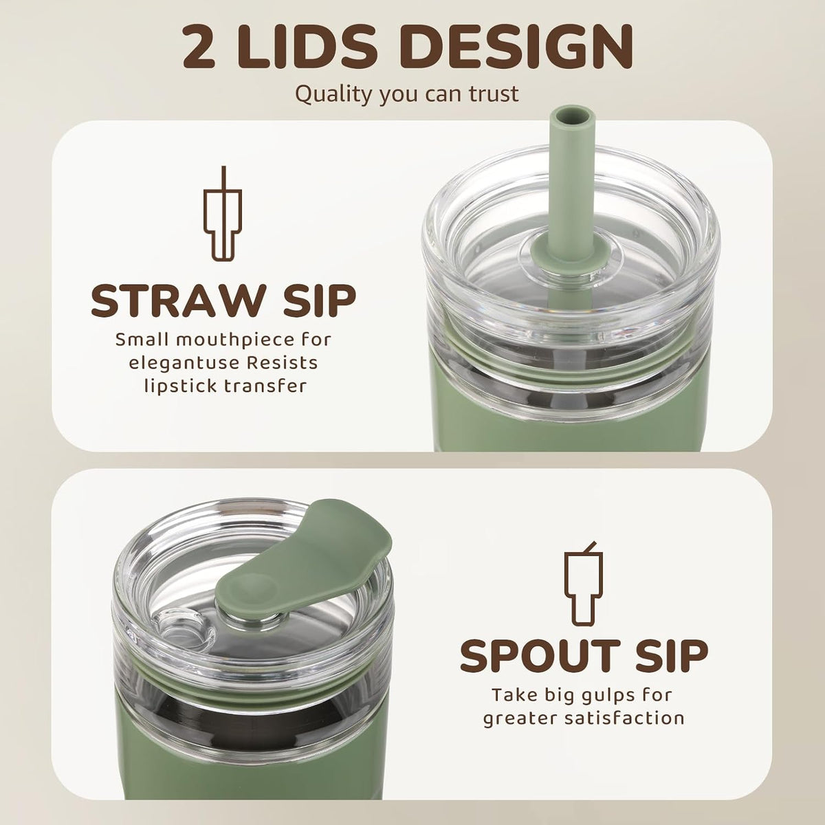 chunmo 18 oz Vacuum Insulated Glass Tumbler with Straw Lid & Spout Lid - Keeps Drinks Cold for 12 Hrs - Perfect Size Iced Coffee Cup - Smoothie Cup - Dishwasher Safe