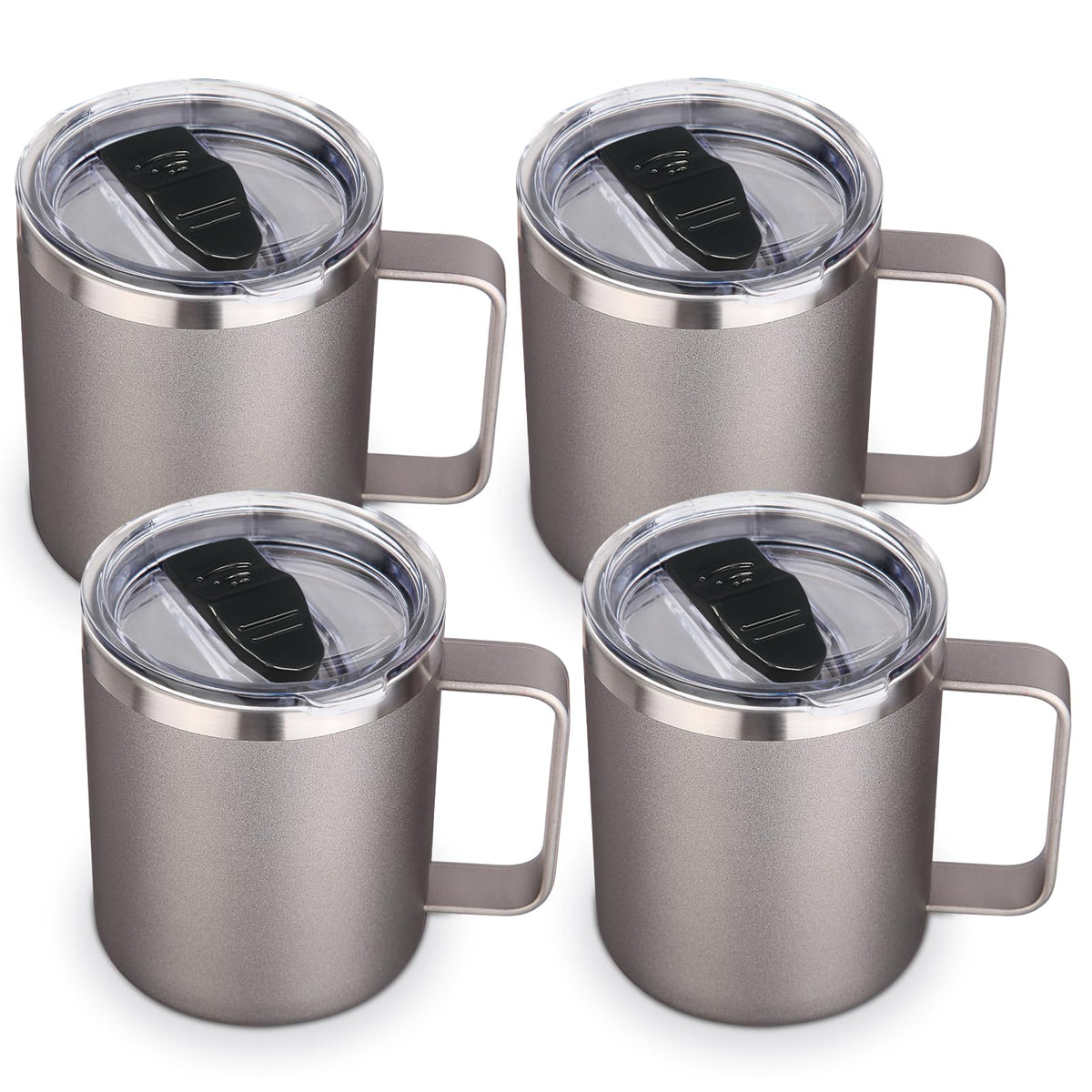 Volhoply 14oz Insulated Stainless Steel Coffee Mug with Lid Bulk 8 Pack,Double Wall Vacuum Travel Coffee Cup with Handle,Reusable Metal Cups Tumbler Cup, Camping Mugs,Ideal Gifts(Mix,8)