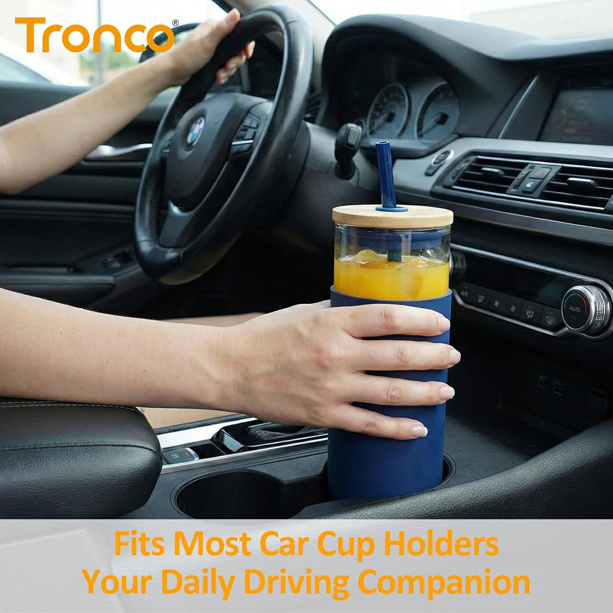 Tronco 24 oz Glass Tumbler with Lids and Straws, Reusable Iced Coffee Cups