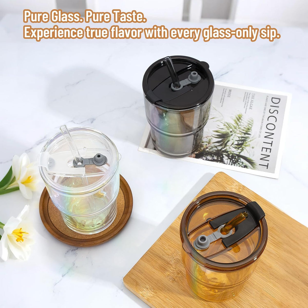13 oz Glass Tumbler with Glass Straw and Lid