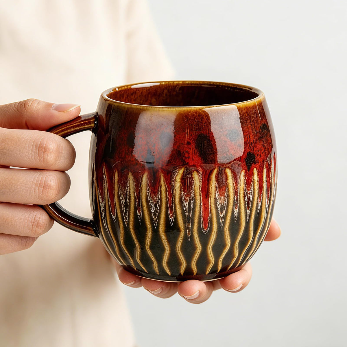 20oz Large Ceramic Coffee Mugs Unique Big Pottery Coffee Mug Microwave Safe Cool Stoneware Cups for Tea Latte Oversized Mug With Handle for Home Blue Wide Clay Mugs for Men Fancy Handmade Ceramic Cup