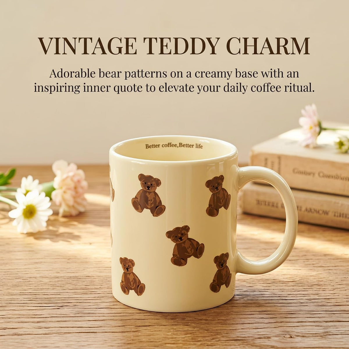 Teddy Bear Mug Cute Vintage Ceramic Coffee Mug for Women Girls