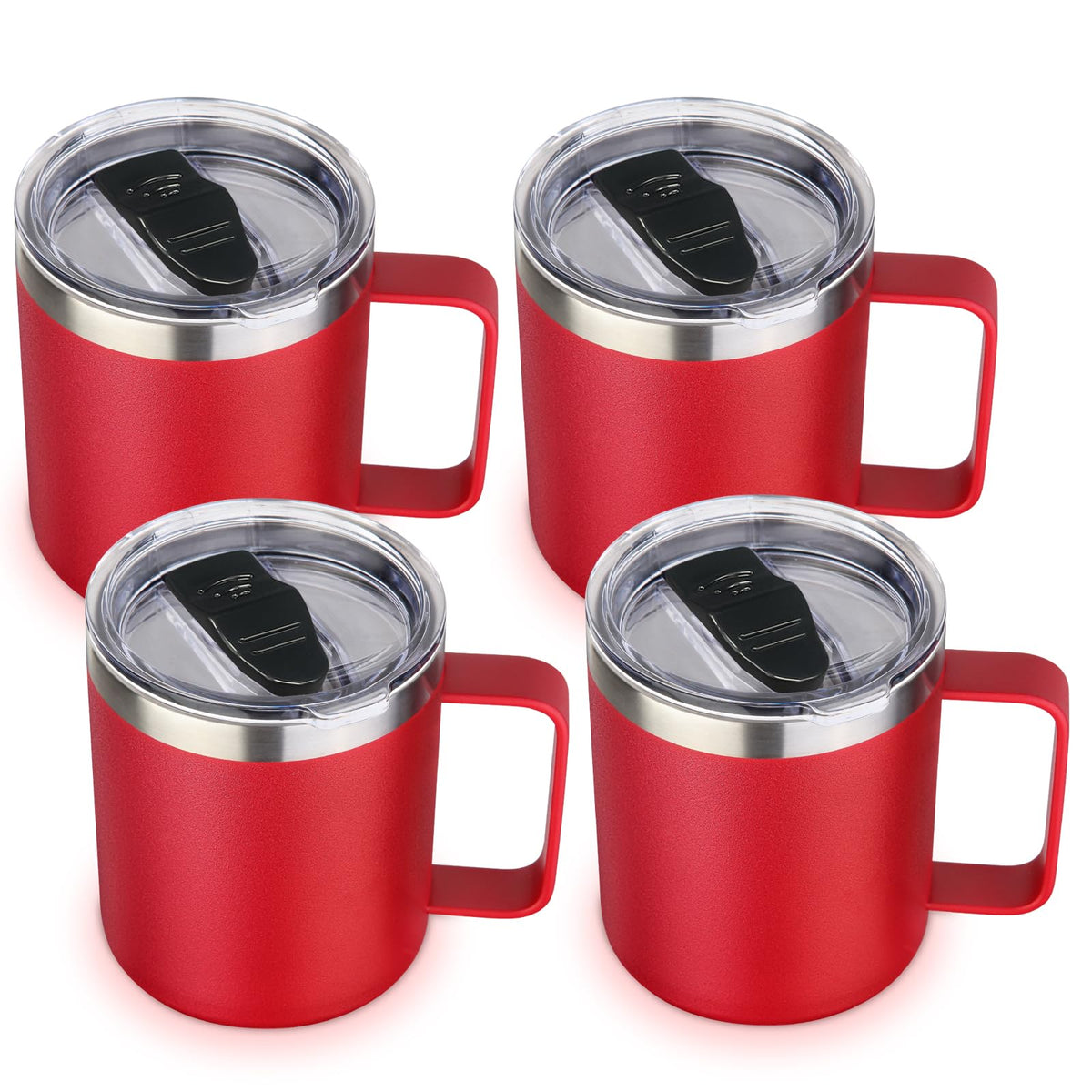 Volhoply 14oz Insulated Stainless Steel Coffee Mug with Lid Bulk 8 Pack,Double Wall Vacuum Travel Coffee Cup with Handle,Reusable Metal Cups Tumbler Cup, Camping Mugs,Ideal Gifts(Mix,8)
