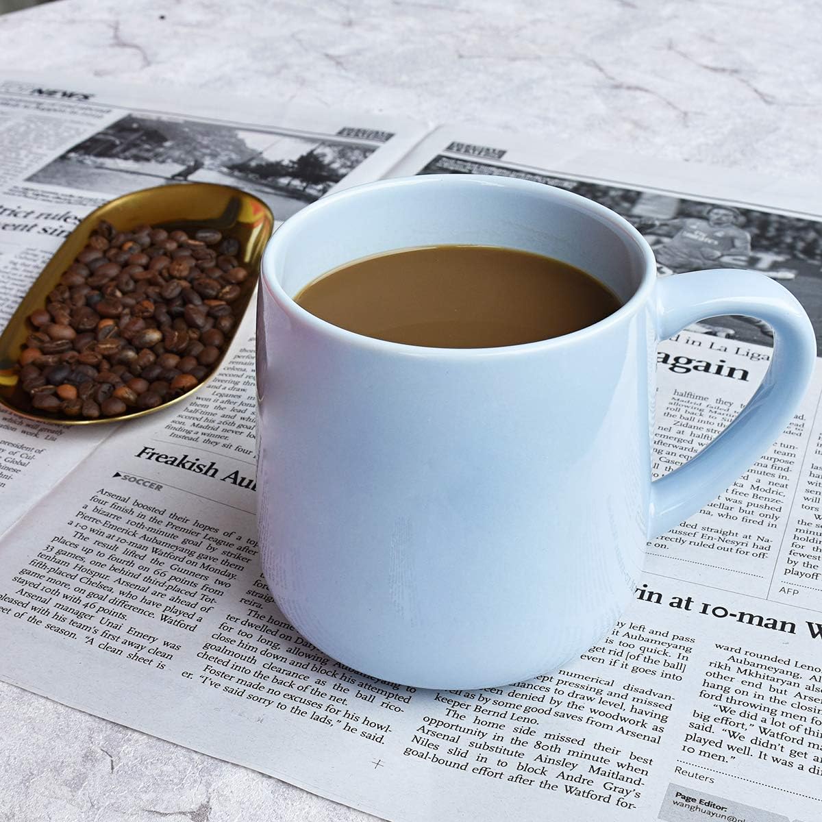Bosmarlin Large Glossy Ceramic Coffee Mug, Tea Cup for Office and Home, 18 oz, Suitable for Dishwasher and Microwave(Blue, 1)