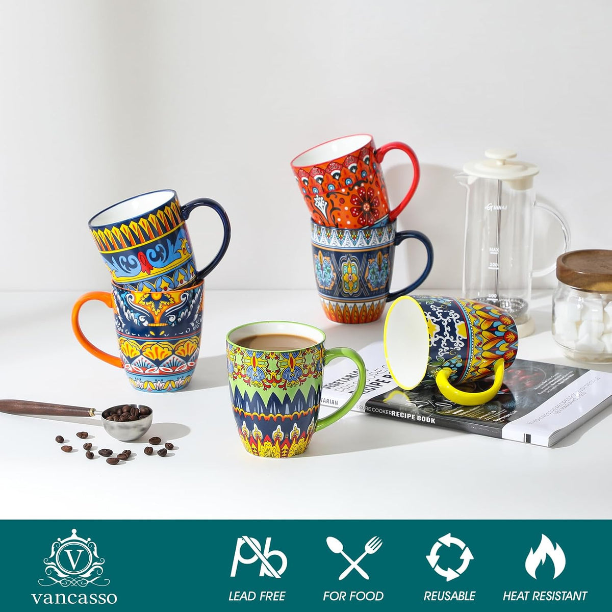 vancasso KRVI Ceramic Coffee Mugs, Set of 6, 12 oz