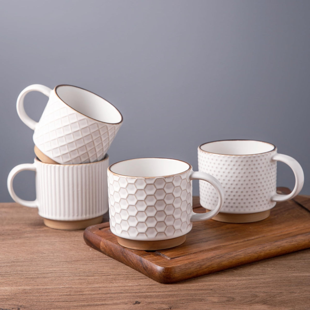 GBhome 15 OZ Stackable Coffee Mugs Set of 4, Ceramic Coffee Cups Set