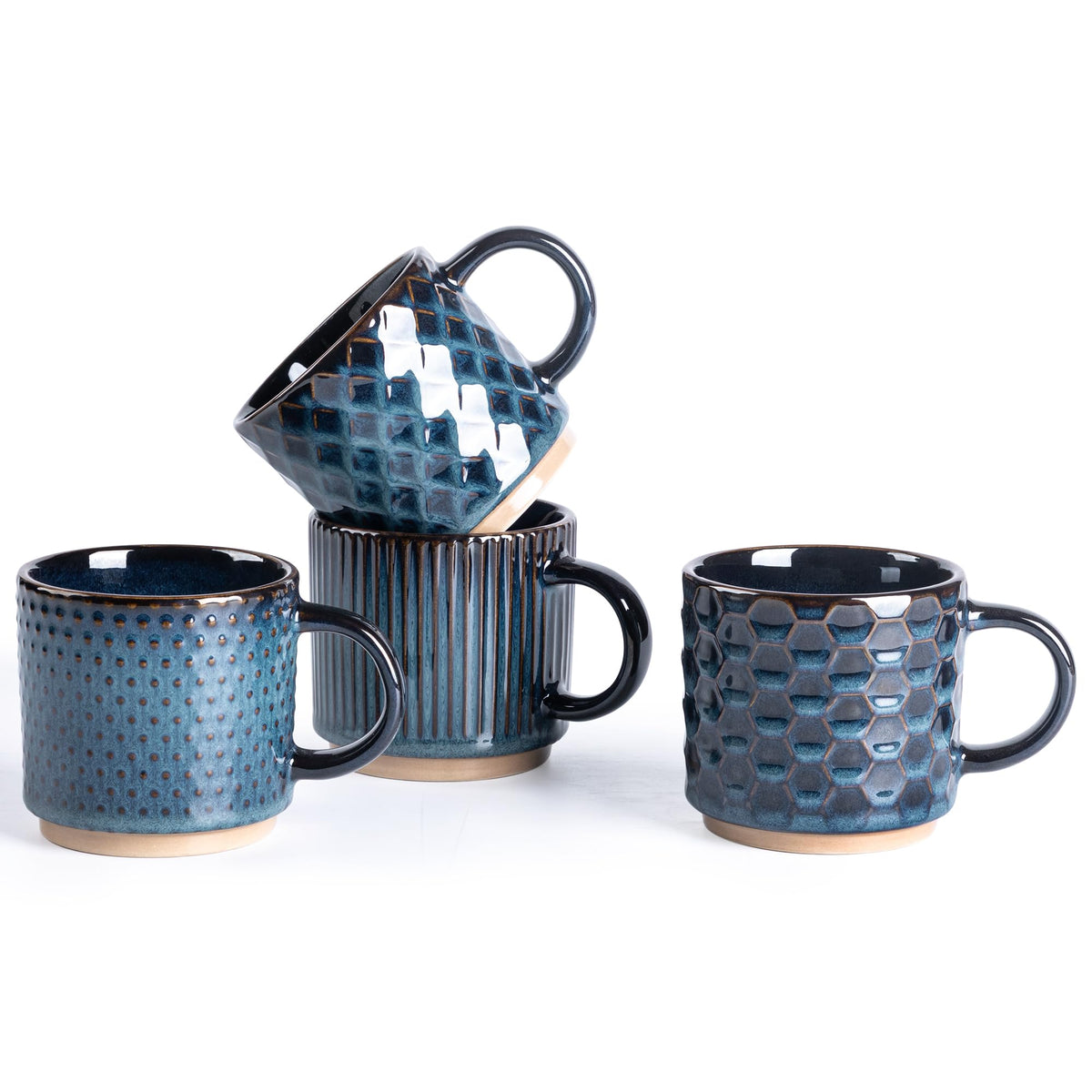 GBhome 15 OZ Stackable Coffee Mugs Set of 4, Ceramic Coffee Cups Set