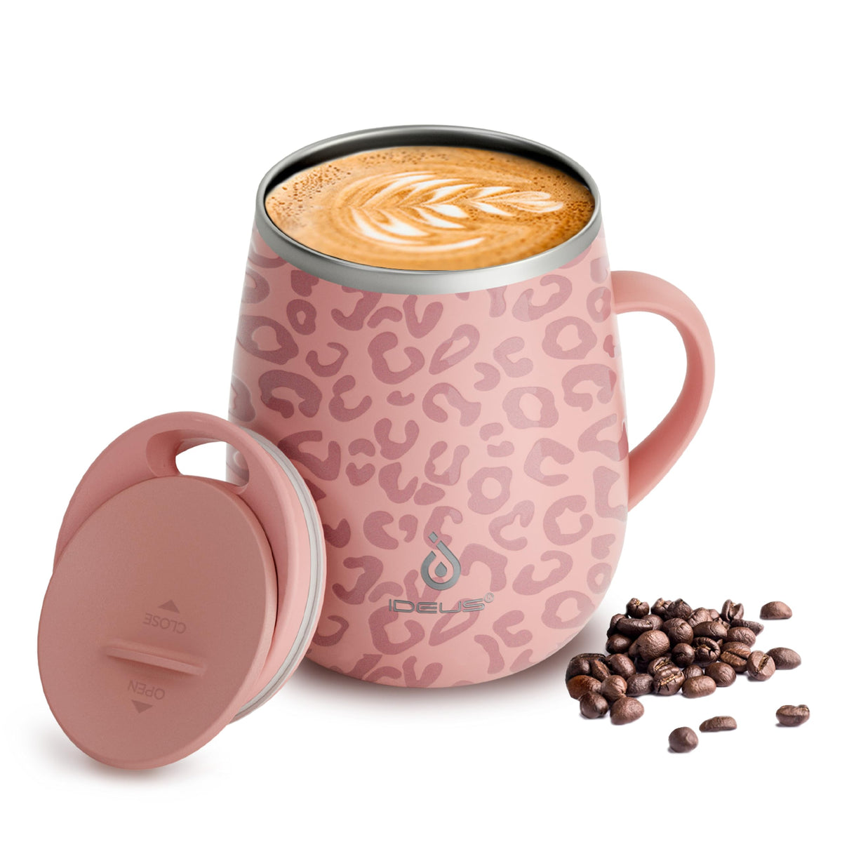 Ideus 16 oz Insulated Coffee Mug with Lid and Handle (Celadon, FUJI DAWN)