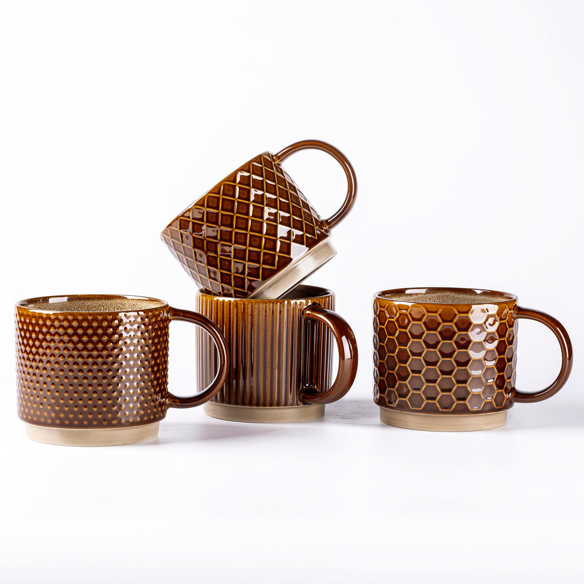 GBhome 15 OZ Stackable Coffee Mugs Set of 4, Ceramic Coffee Cups Set