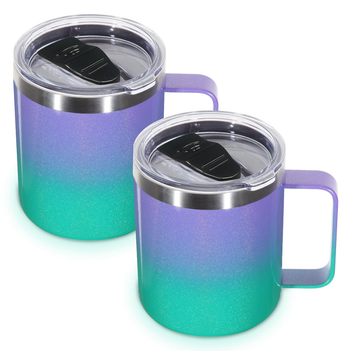 Volhoply 14oz Insulated Stainless Steel Coffee Mug with Lid Bulk 8 Pack,Double Wall Vacuum Travel Coffee Cup with Handle,Reusable Metal Cups Tumbler Cup, Camping Mugs,Ideal Gifts(Mix,8)
