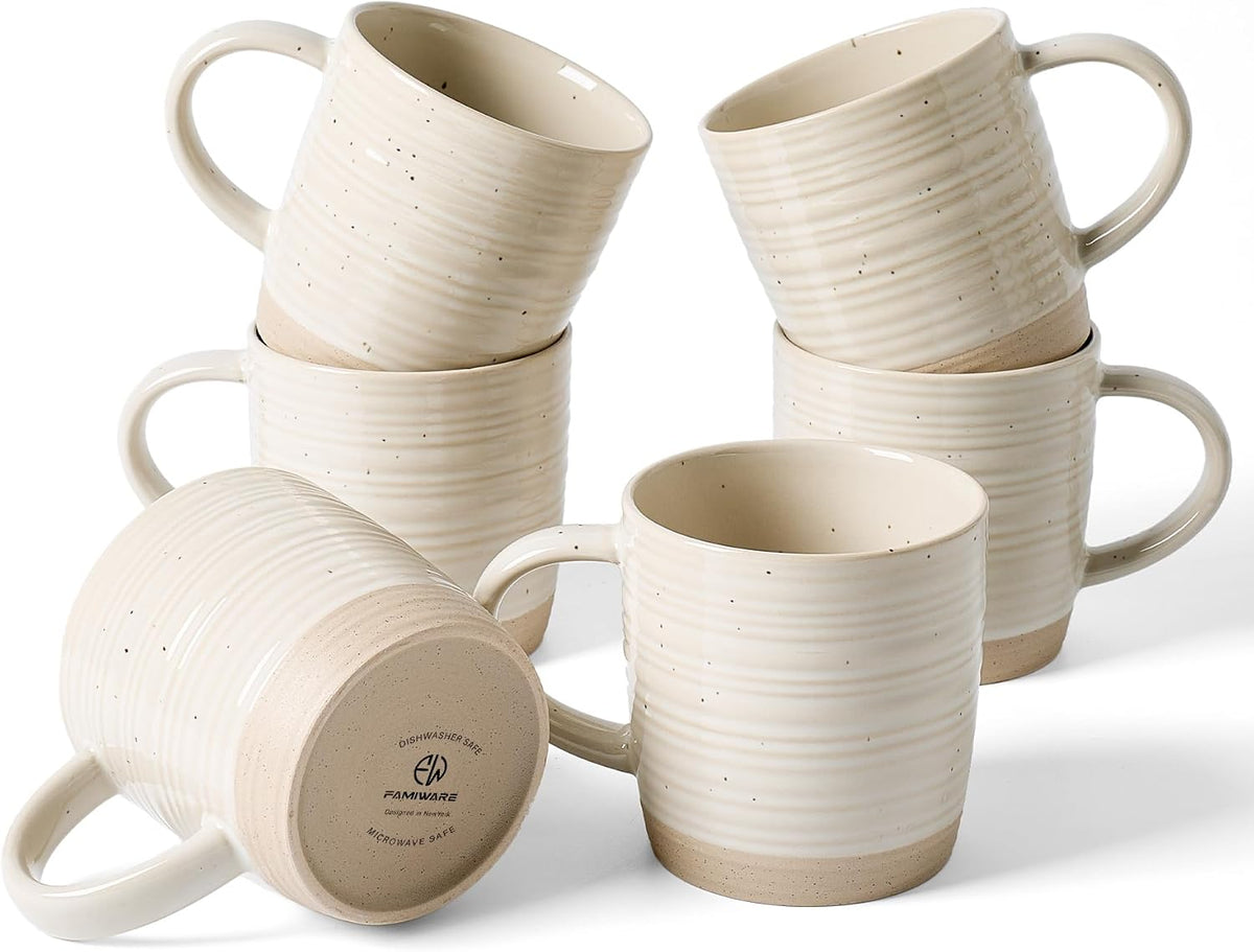 famiware Coffee Mugs Set of 6, 13 oz Mug Set, Ceramic Cup Set with Handle