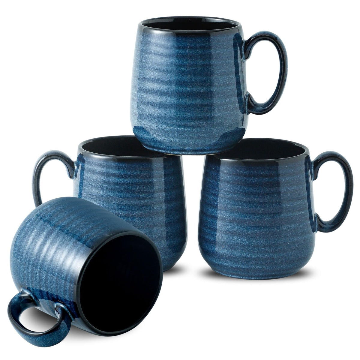 HASENSE Coffee Mugs Set of 4, 15 Ounce Ceramic Coffee Cups with Handle, Large Mug Set for Latte, Tea, Chocolate, Modern Cup Gift for Men and women, Dishwasher & Microwave Safe(Blue)