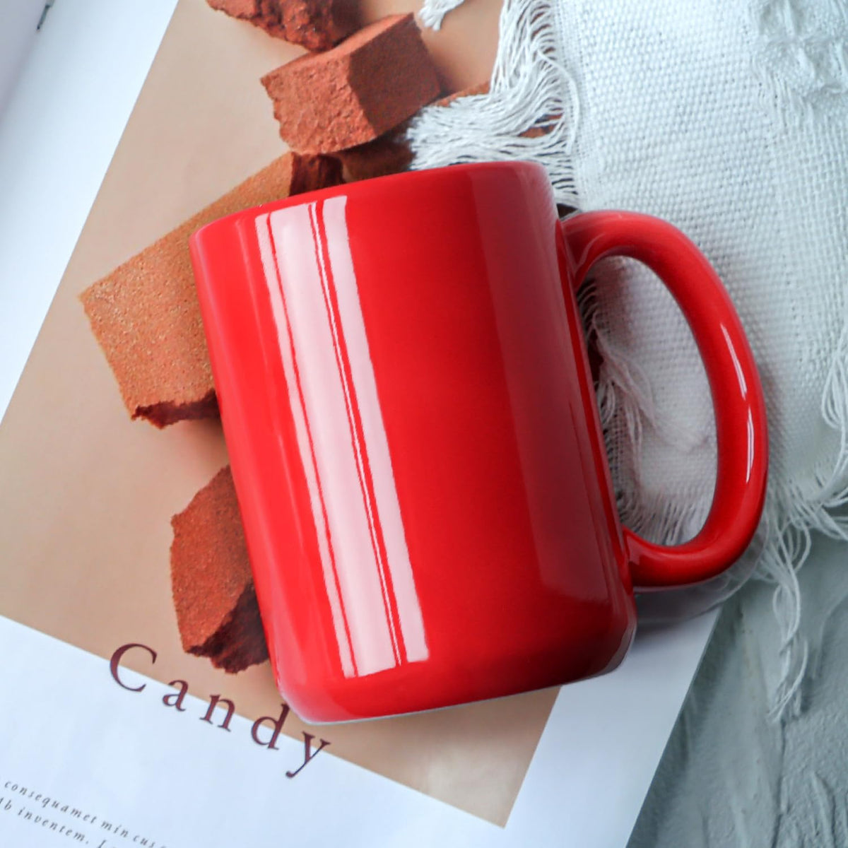 15 OZ Coffee Mug, Classic Blank Ceramic Cup with Large Handle for Tea Latte Cappuccino, Red