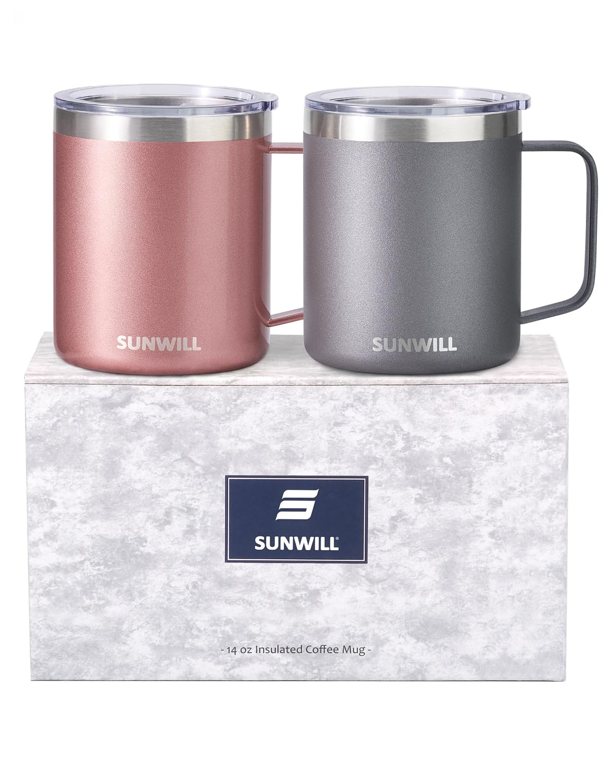 SUNWILL Insulated Coffee Mug, Stainless Steel 14 oz, Splash-Proof Lid