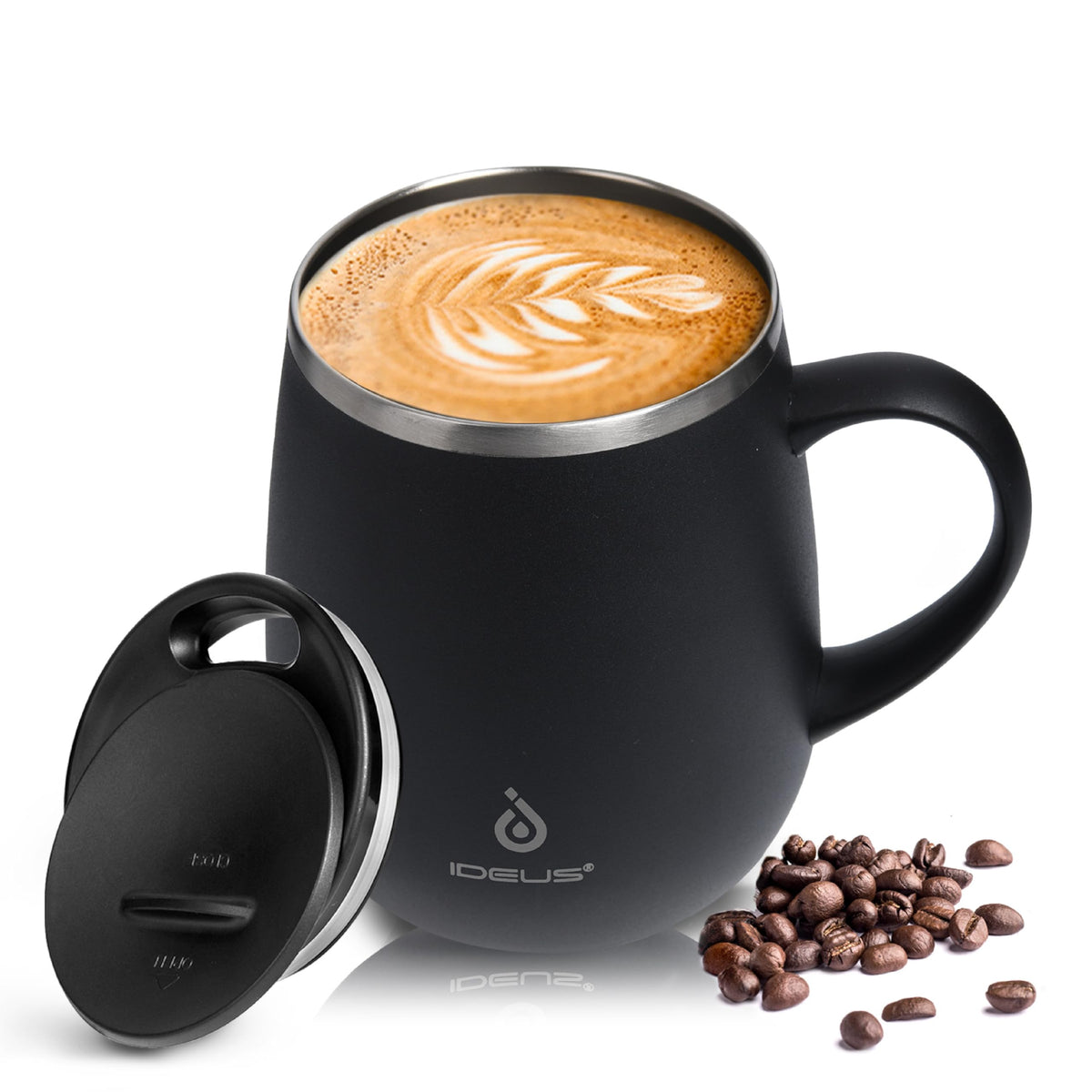 Ideus 16 oz Insulated Coffee Mug with Lid and Handle (Celadon, FUJI DAWN)